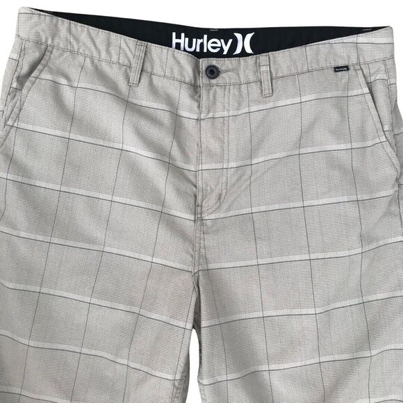 Hurley Golf Chino Plaid Shorts Men's Size 38 Khaki Checkered Flat Front Pockets - Picture 1 of 16